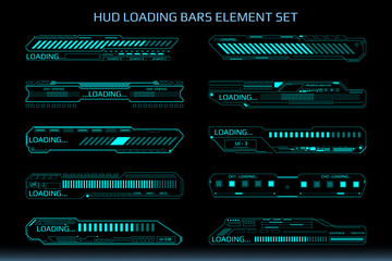 Leinwandbilder - HUD Futuristic Element Loading Data Transfer Bars Set Gadget Vector. Abstract Progress Monitoring System UI Illustration.