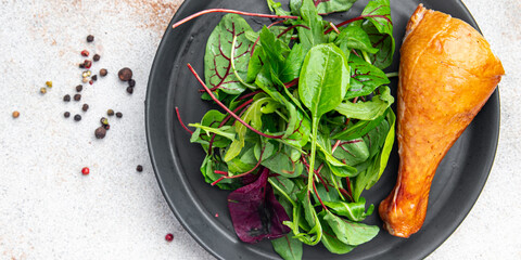 chicken leg fresh salad leaves mix green meal food snack on the table copy space food background 