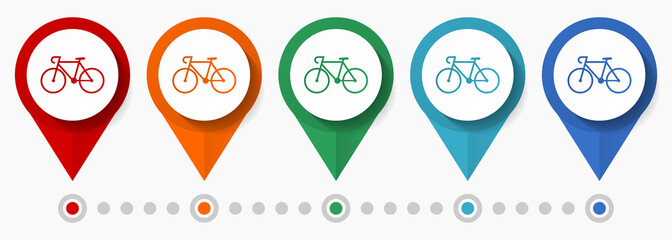 Poster - Bicycle, bike, sport concept vector icon set, flat design pointers, infographic template