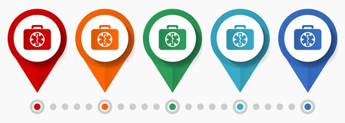 Poster - First aid, rescue concept vector icon set, flat design pointers, infographic template