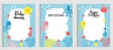 Fototapeta Młodzieżowe - Cute sea animals vector illustration set for posters, cards for design, t-shirt, invitation, baby shower, birthday, room decor, print, pillow, kids interior decoration, baby clothes.