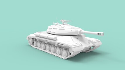 3D rendering of a battle tank, armored world war 2 military vehicle large canon turret isolated in studio background.