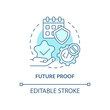 Future proof turquoise concept icon. Goals and events for business projects. Web 3 0 abstract idea thin line illustration. Isolated outline drawing. Editable stroke. Arial, Myriad Pro-Bold fonts used