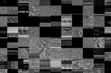 Fototapete - Pixel pattern of a digital glitch / Abstract black and white pixel pattern background of a digital glitch.