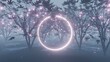 abstract mystical forest with glowing particles and circle, 3d render