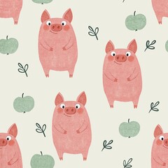 Wall Mural - Seamless pattern with pigs