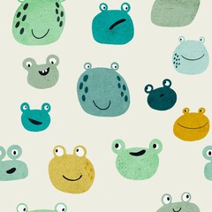 Wall Mural - Seamless pattern with colourful frogs 