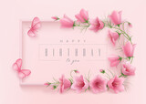 Fototapeta Tulipany - Happy birthday greeting card with bell flowers