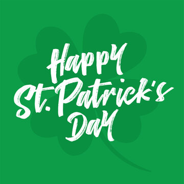 Happy Saint Patrick's day lettering design concept. Handwritten typography vector illustration design. St. Patricks leprechaun`s hat and clover logo template.