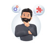 © RedVector - Young man thinking, searching idea, trying to find a solution. Brainstorming concept. 3d vector people character