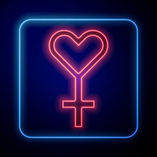 Glowing Neon Female Gender Symbol Icon Isolated On Black Background. Venus Symbol. The Symbol For A Female Organism Or Woman. Vector