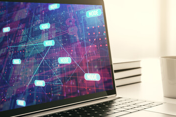 Poster - Abstract creative coding concept on modern laptop screen. 3D Rendering