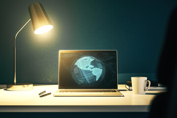 Poster - America map on modern computer monitor, big data and digital technology concept. 3D Rendering