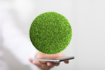 green 3d planet concept, recycle sign
