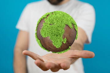 green 3d planet concept, recycle sign