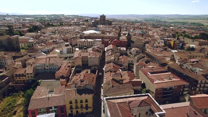 Poster - Drone point of view Avila cityscape, known by medieval walls, town called by Town of Stones and Saints. Famous place, spanish landmark in the Castile and Leon. UNESCO. Spain