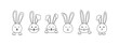 Easter bunny doodle line vector icon, cute drawn rabbit set, hare head outline design, black silhouettes isolated on white background. Animal illustration