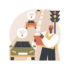 Poster - Smart roads construction abstract concept vector illustration. Smart roads technology, IoT city transport, mobility in the urban arena, integration of technologies into highway abstract metaphor.