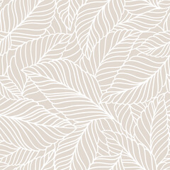 Wall Mural - Elegant seamless pattern with delicate leaves. Vector Hand drawn floral background.