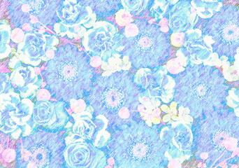  Composition of pink and blue flowers