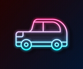 Wall Mural - Glowing neon line Car icon isolated on black background. Vector