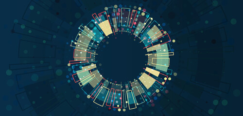 Data sorting process. Big data stream futuristic infographics. File structuring, machine learning. Big data visualization. A dynamic array of information.