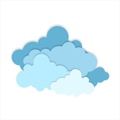 Poster - Blue paper cut out cloud icons, signs,weather symbols. Paper cut lot of clouds. Sunny day clouds. Creative paper craft art style, vector illustration.