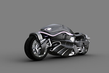 Poster - Cyberpunk style futuristic sporty motorcycle. 3D illustration isolated on grey background.