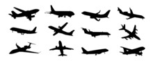 Set Of Black Silhouettes Of An Airplane