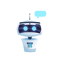 Aufkleber - Chatbot robot helper, virtual artificial intelligence digital app assistant with speech bubble or message sign. Vector messenger service line operator, online helper mobile application ai support bot