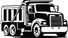 Dump Truck Car Vector On Black And White Background, Dump Truck Silhouette, Truck Isolated On White