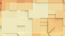 Various 3D Shapes Neatly Organized To Make A Wall. Yellow And Orange Futuristic Wallpaper .