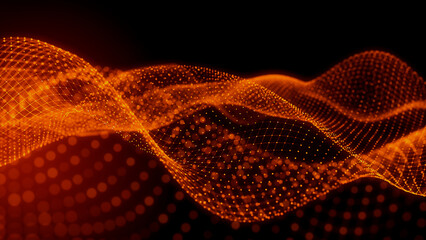 Smart Network and Connection Concept. Orange, Futuristic Digital Style. 3D Render.