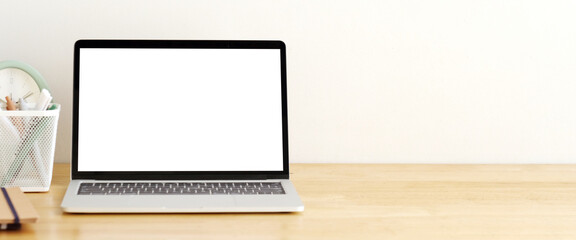 Laptop computer screen mockup, template background banner, Laptop computer with blank screen, Business online, e commerce, online study concept