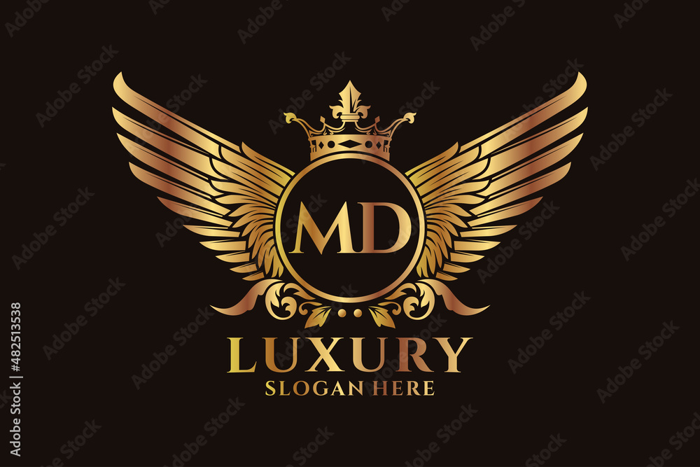 Luxury royal wing Letter MD crest Gold color Logo vector, Victory logo ...