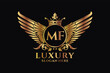 Luxury royal wing Letter MF crest Gold color Logo vector, Victory logo, crest logo, wing logo, vector logo template.