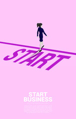 Poster - Silhouette of businesswoman walking from start line. Concept of people ready to start career and business