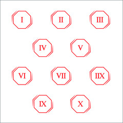 Colorful info-graphic roman numbers can be use to create presentation. Bullet points roman numbers one to ten. Oval shape vector numbers.