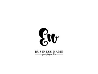 Signature EW Logo, Signature Cute Baby e w ew Logo Design with black and white for funny baby kids boom family or Children business