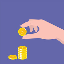 Hands Holding Coins And Pile Of Coins Vector Illustration Background Concept Design Template