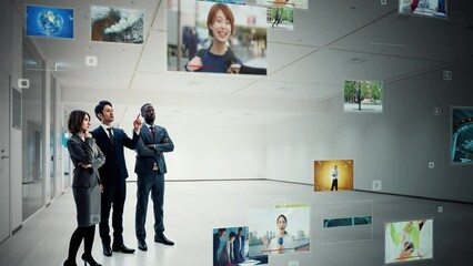 Poster - Group of multinational people watching movie. Internet movie. Video distribution service. Streaming video. 