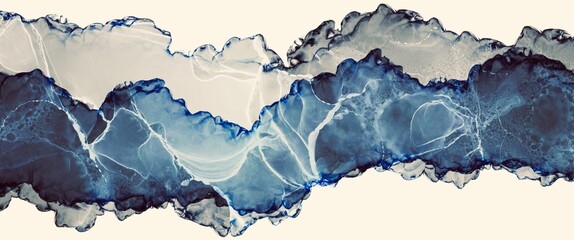 Wall Mural - monochrome alcohol ink background with blue accent, free white copy space, smoke texture elements, l