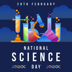 Wall Mural - national science day illustration gradient color with tools of laboratory