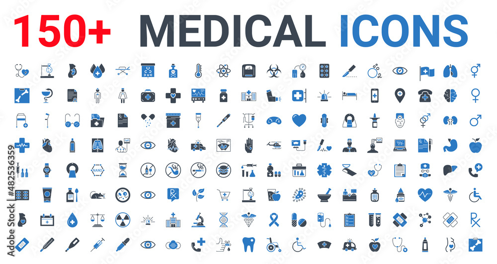 Medical Icons Set. Glyph Icons, Sign and Symbols in Flat Blue Design ...