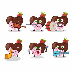 Wall Mural - Cartoon character of strawberry chocolate love playing some musical instruments