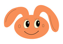 Cute Orange Easter Bunny Smiling For Kids Party. Happy Rabbit Head Isolated For Poster Or Invitation. Long Ears Up
