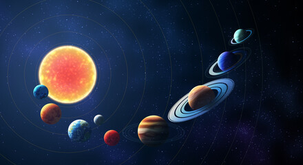  Solar system planets pictograms vector illustration spiral arrangement universe background 태양계 일러스트 고화질