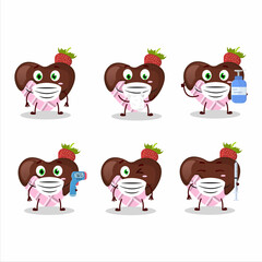 Sticker - A picture of strawberry chocolate love cartoon design style keep staying healthy during a pandemic