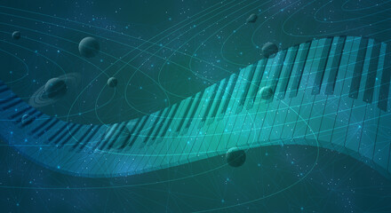 Wall Mural - Piano keyboard wave and blue cosmic background