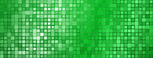 Abstract Mosaic Background Of Shiny Mirrored Square Tiles In Green Colors